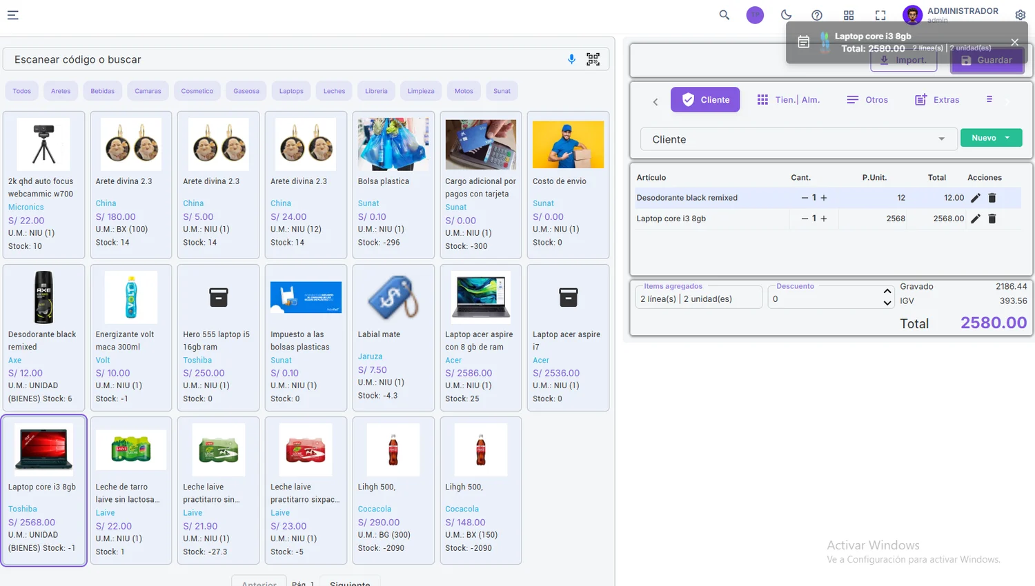 Formulario POS de venta y facturación electrónica de Creativa